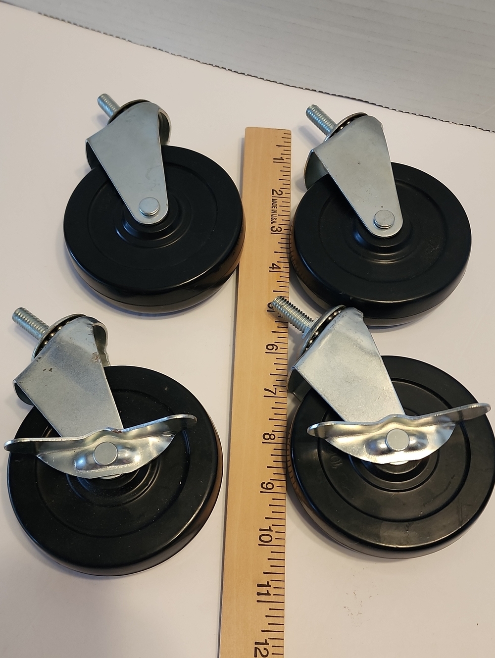 Black Swivel Caster Wheels with Threaded Stem - Set of 4 2 Of Which Have Brakes
